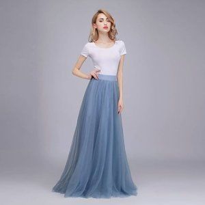 Maxi High Waist Blue Tulle Skirt (Wedding, Bridesmaid)